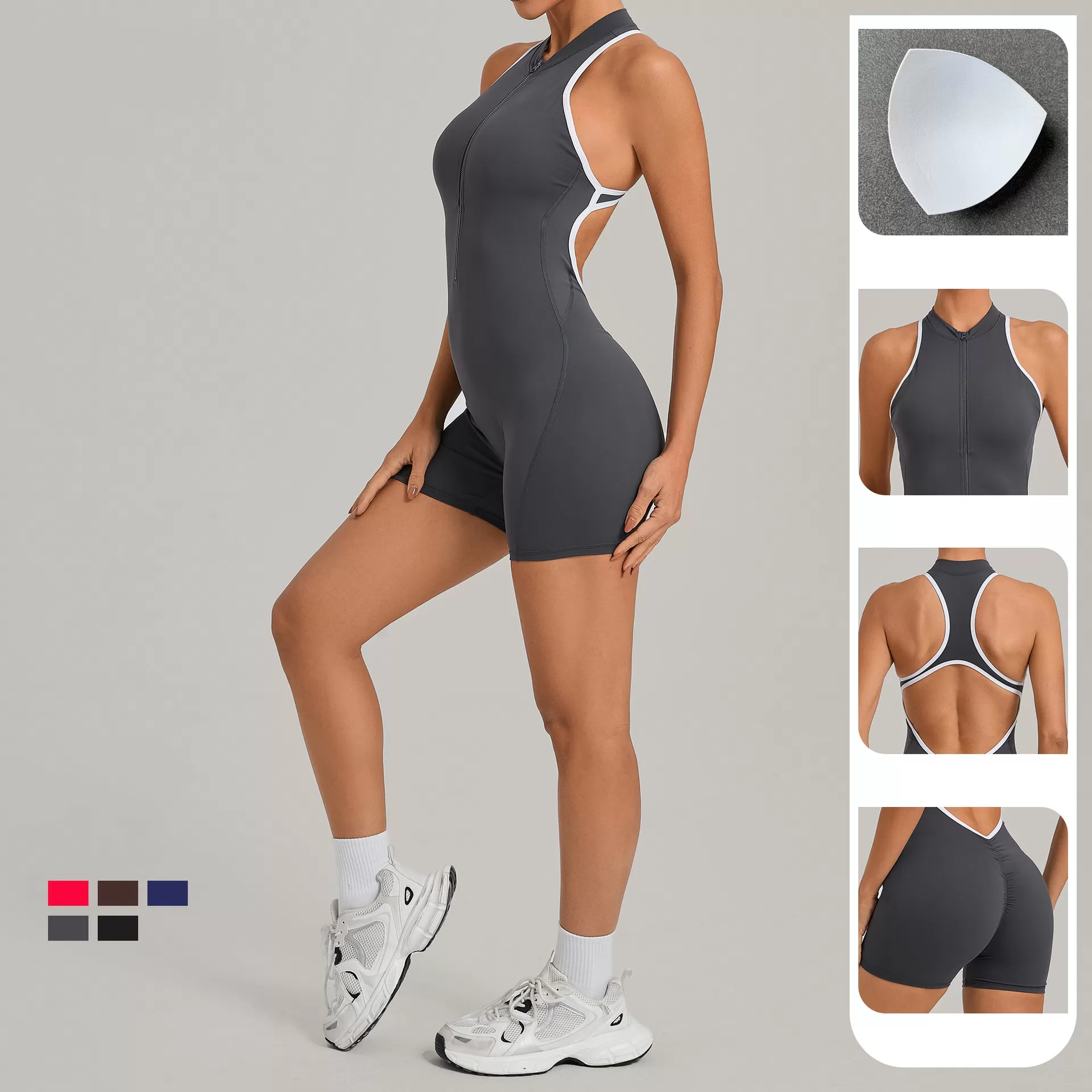 Mono de una pieza, conjunto de entrenamiento de alta intensidad para primavera, con cremallera, ideal para gimnasio y fitness (FGB2601)