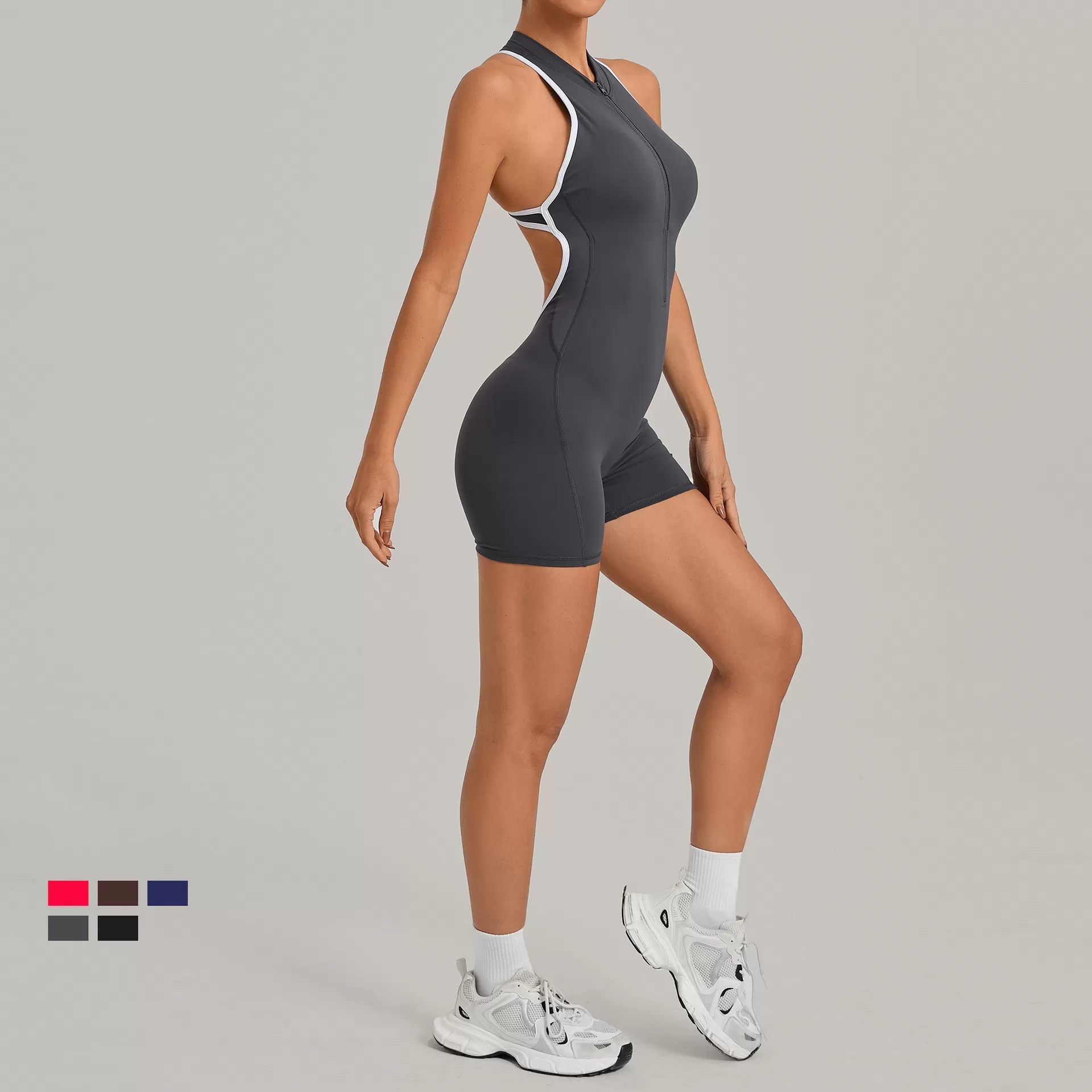 Mono de una pieza, conjunto de entrenamiento de alta intensidad para primavera, con cremallera, ideal para gimnasio y fitness (FGB2601)