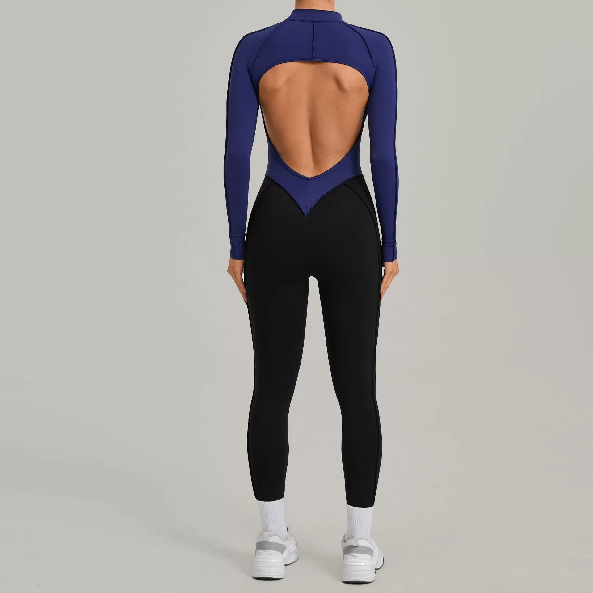 Mono deportivo de manga larga de spandex para mujer, ideal para yoga, gimnasio y entrenamiento, con cremallera FGB16617