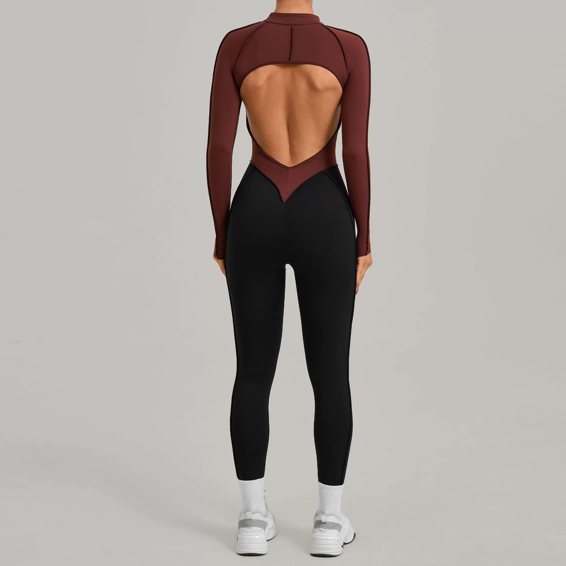 Mono deportivo de manga larga de spandex para mujer, ideal para yoga, gimnasio y entrenamiento, con cremallera FGB16617