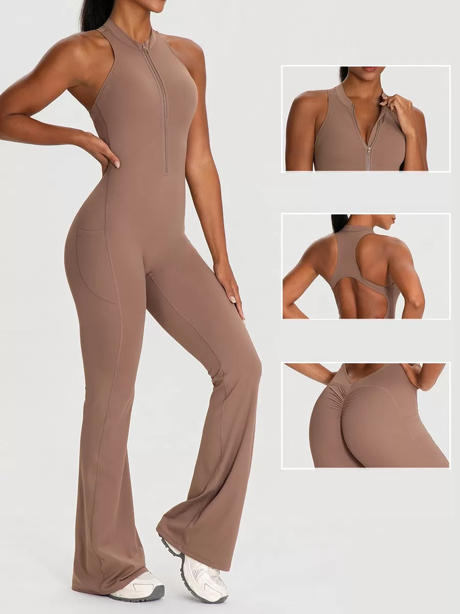 Conjunto de ropa de yoga de alta resistencia para entrenamiento, mono deportivo de yoga de una pieza para mujer FGB62105