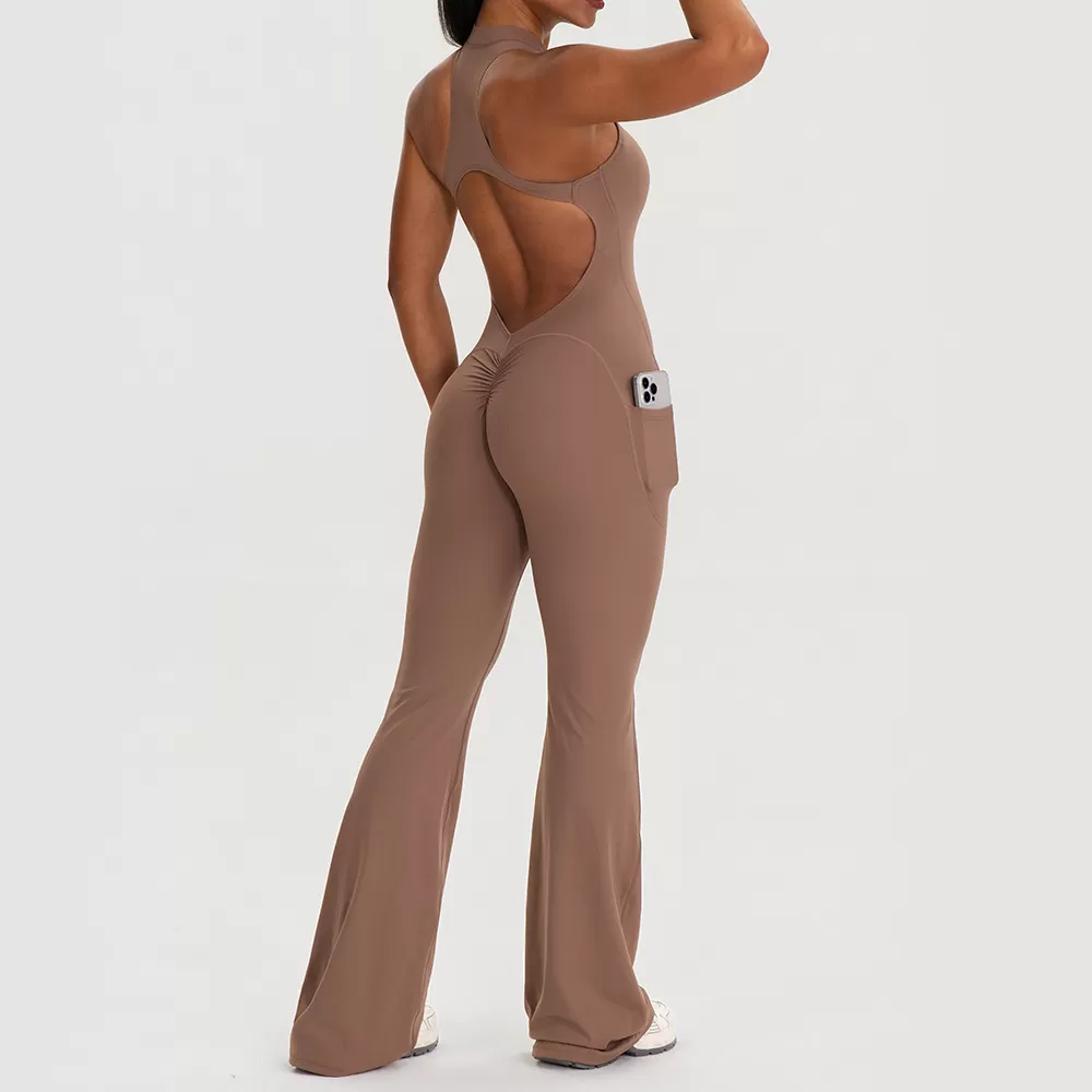 Conjunto de ropa de yoga de alta resistencia para entrenamiento, mono deportivo de yoga de una pieza para mujer FGB62105