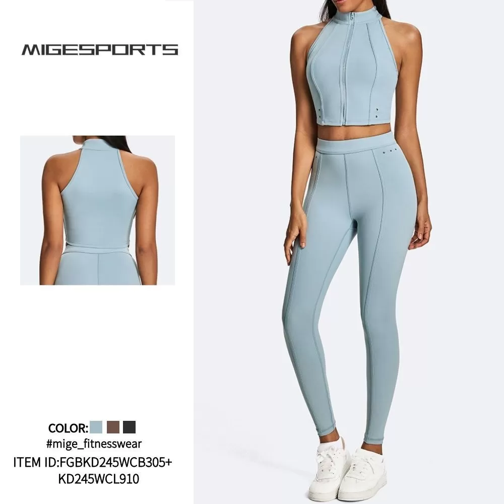 Conjunto de ropa deportiva para mujer: top corto, leggings y traje de yoga. Ropa de entrenamiento de verano. Ropa de gimnasio para mujer. FGBKD245WCB305+KD245WCL910