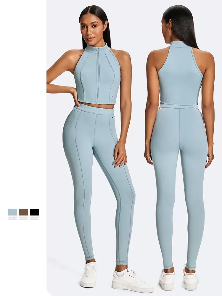 Conjunto de ropa deportiva para mujer: top corto, leggings y traje de yoga. Ropa de entrenamiento de verano. Ropa de gimnasio para mujer. FGBKD245WCB305+KD245WCL910