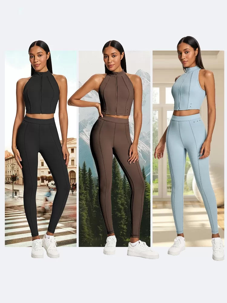 Conjunto de ropa deportiva para mujer: top corto, leggings y traje de yoga. Ropa de entrenamiento de verano. Ropa de gimnasio para mujer. FGBKD245WCB305+KD245WCL910