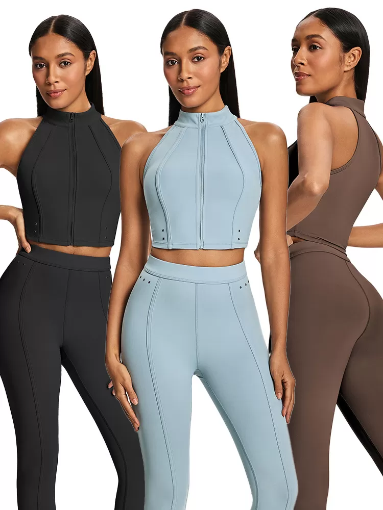 Conjunto de ropa deportiva para mujer: top corto, leggings y traje de yoga. Ropa de entrenamiento de verano. Ropa de gimnasio para mujer. FGBKD245WCB305+KD245WCL910