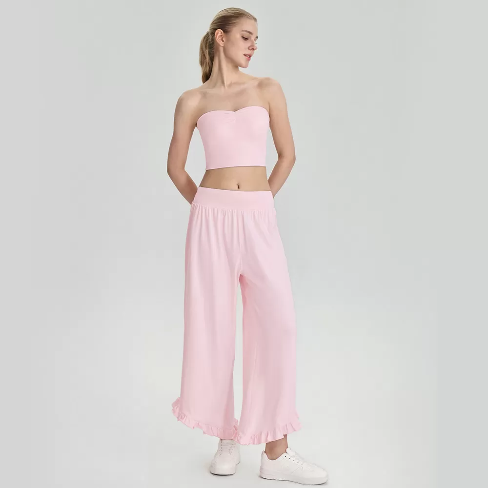 Nuevos conjuntos de gimnasio y fitness: sujetador deportivo tipo bandeau sin tirantes transpirable y pantalones de yoga, dos piezas para mujer FGB62107+62308