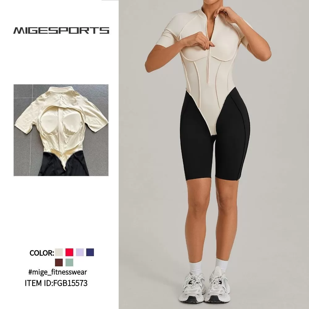 Conjunto de gimnasio y fitness, ropa deportiva de una pieza para yoga, ropa con cremallera frontal, ropa deportiva de una pieza para mujer, mono para mujer, bodys para mujer FGB15573