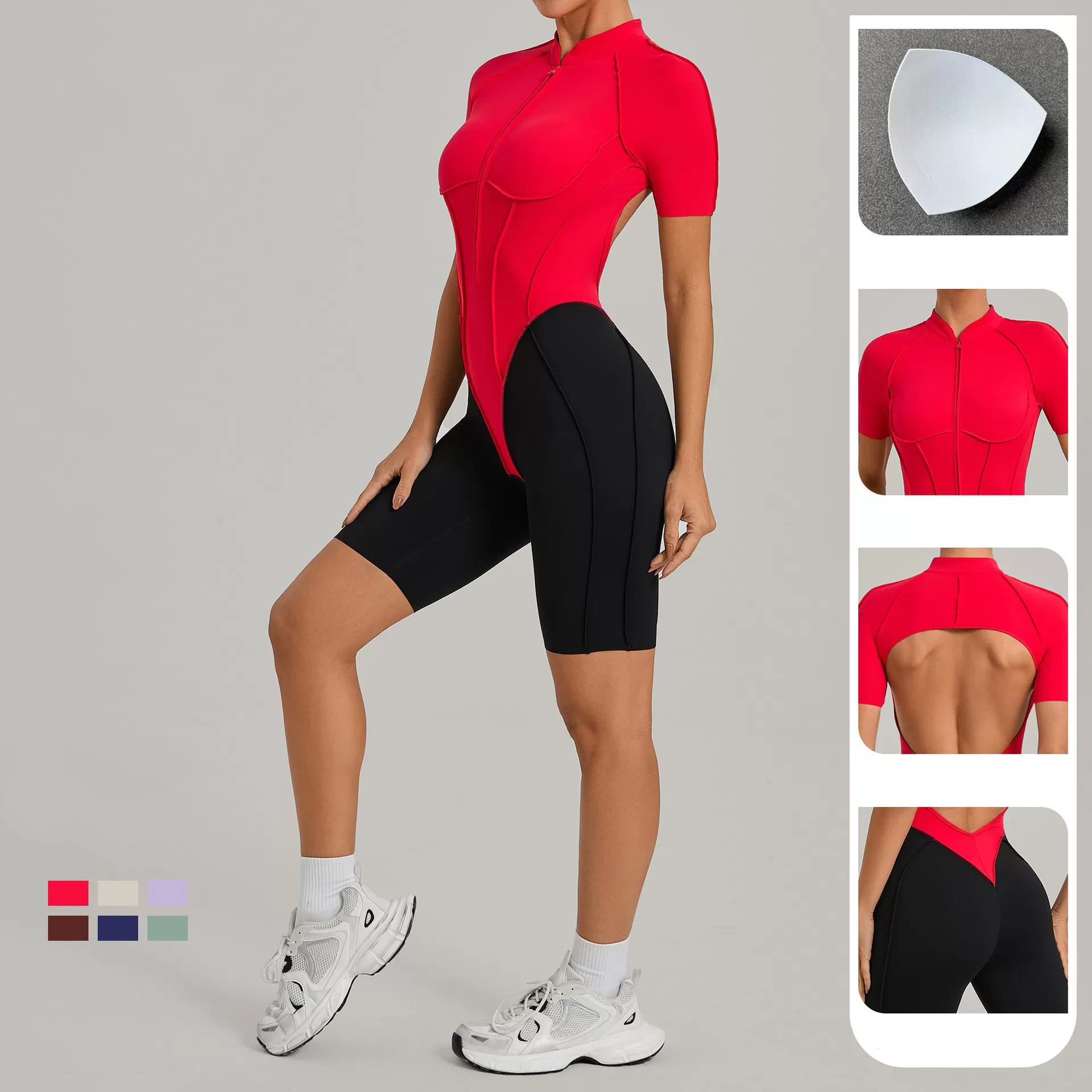 Conjunto de gimnasio y fitness, ropa deportiva de una pieza para yoga, ropa con cremallera frontal, ropa deportiva de una pieza para mujer, mono para mujer, bodys para mujer FGB15573
