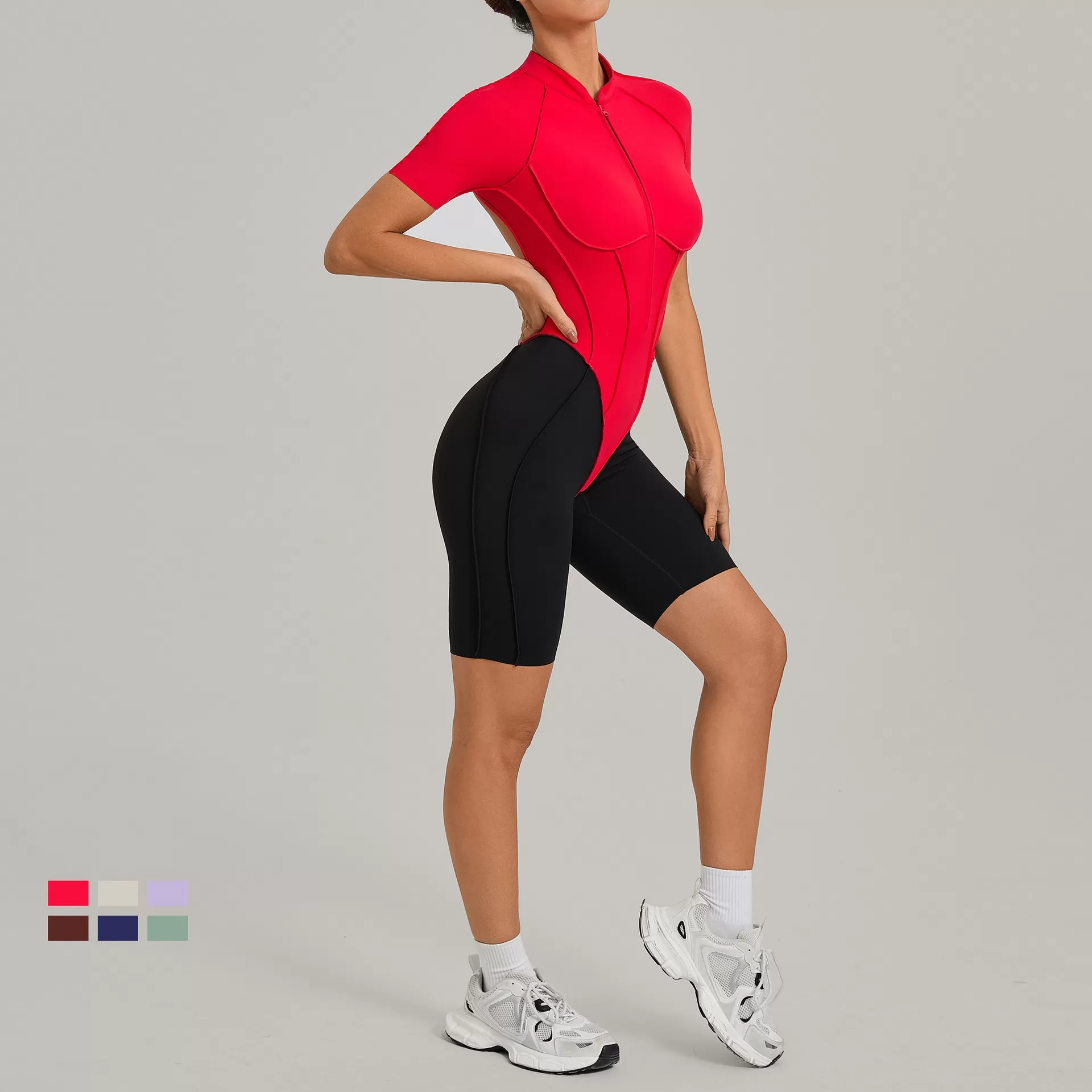 Conjunto de gimnasio y fitness, ropa deportiva de una pieza para yoga, ropa con cremallera frontal, ropa deportiva de una pieza para mujer, mono para mujer, bodys para mujer FGB15573