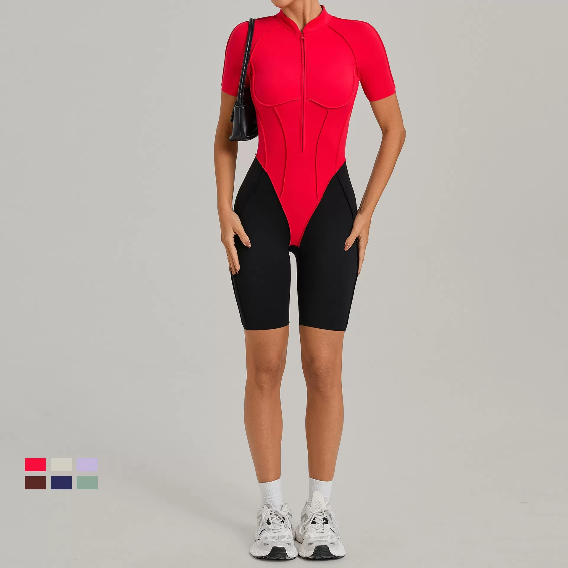 Conjunto de gimnasio y fitness, ropa deportiva de una pieza para yoga, ropa con cremallera frontal, ropa deportiva de una pieza para mujer, mono para mujer, bodys para mujer FGB15573