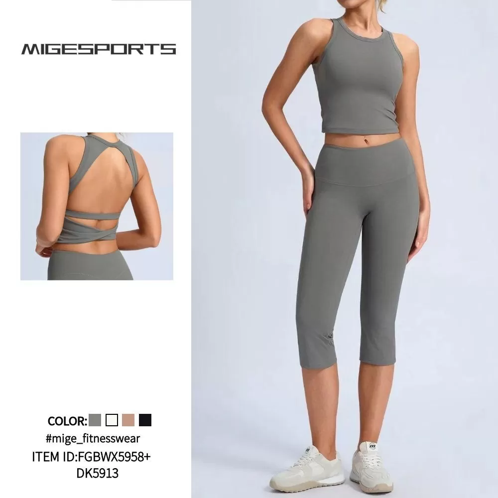 Conjuntos de yoga de 2 piezas: leggings de yoga para mujer, tops de fitness, mallas de yoga y sujetador deportivo FGBWX5958+DK5913