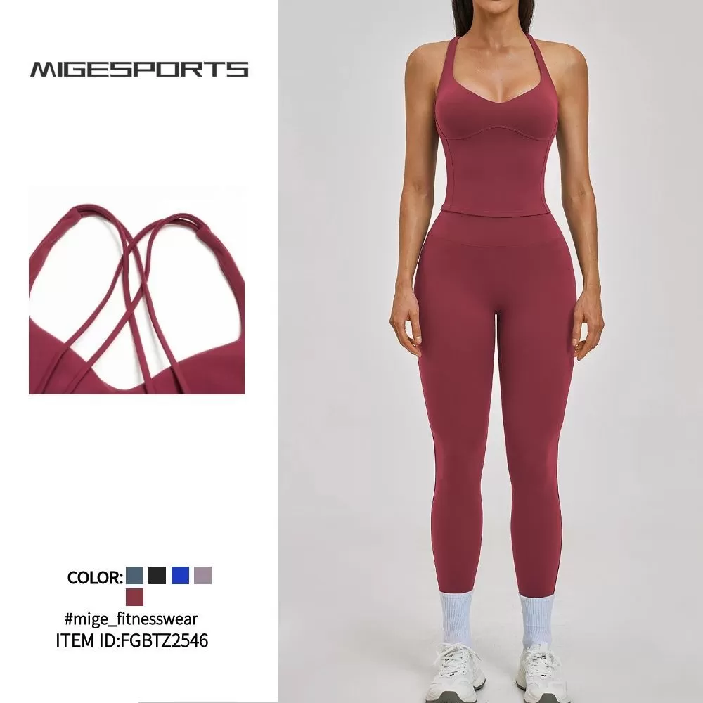 Conjunto de ropa deportiva de yoga para mujer: sujetador deportivo para gimnasio, sujetador de yoga y leggings (FGBTZ2546)