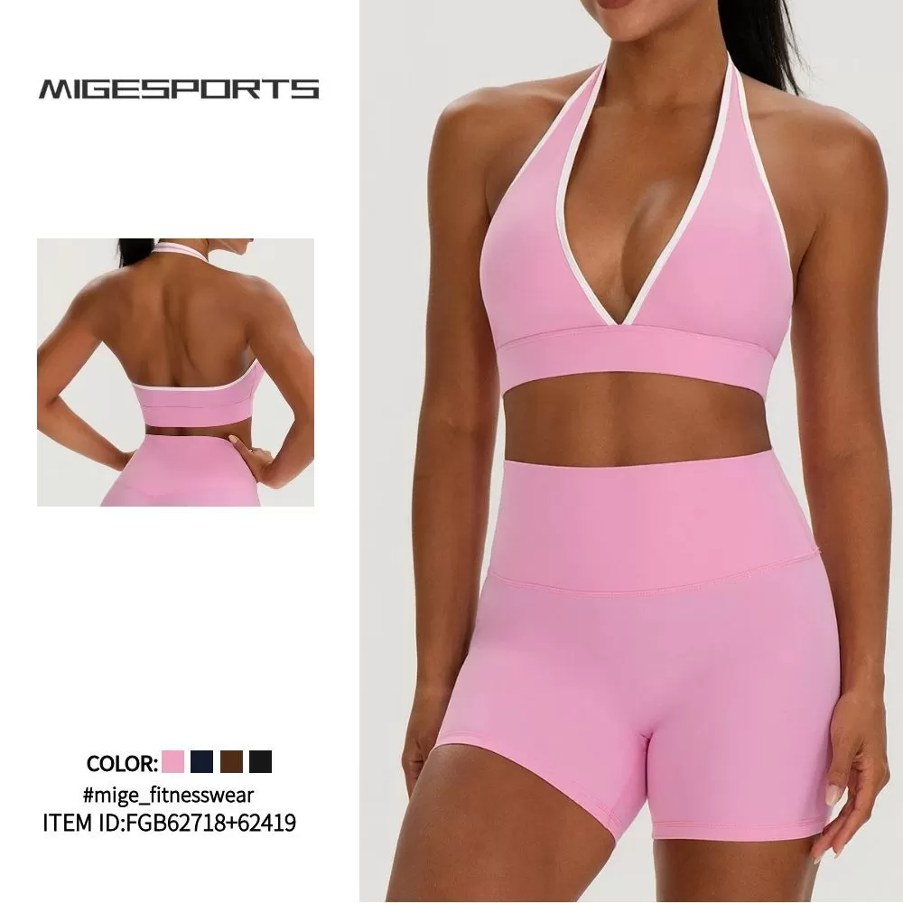 Conjunto de yoga de 2 piezas para mujer: shorts deportivos y sujetador deportivo (FGB62718+62419).