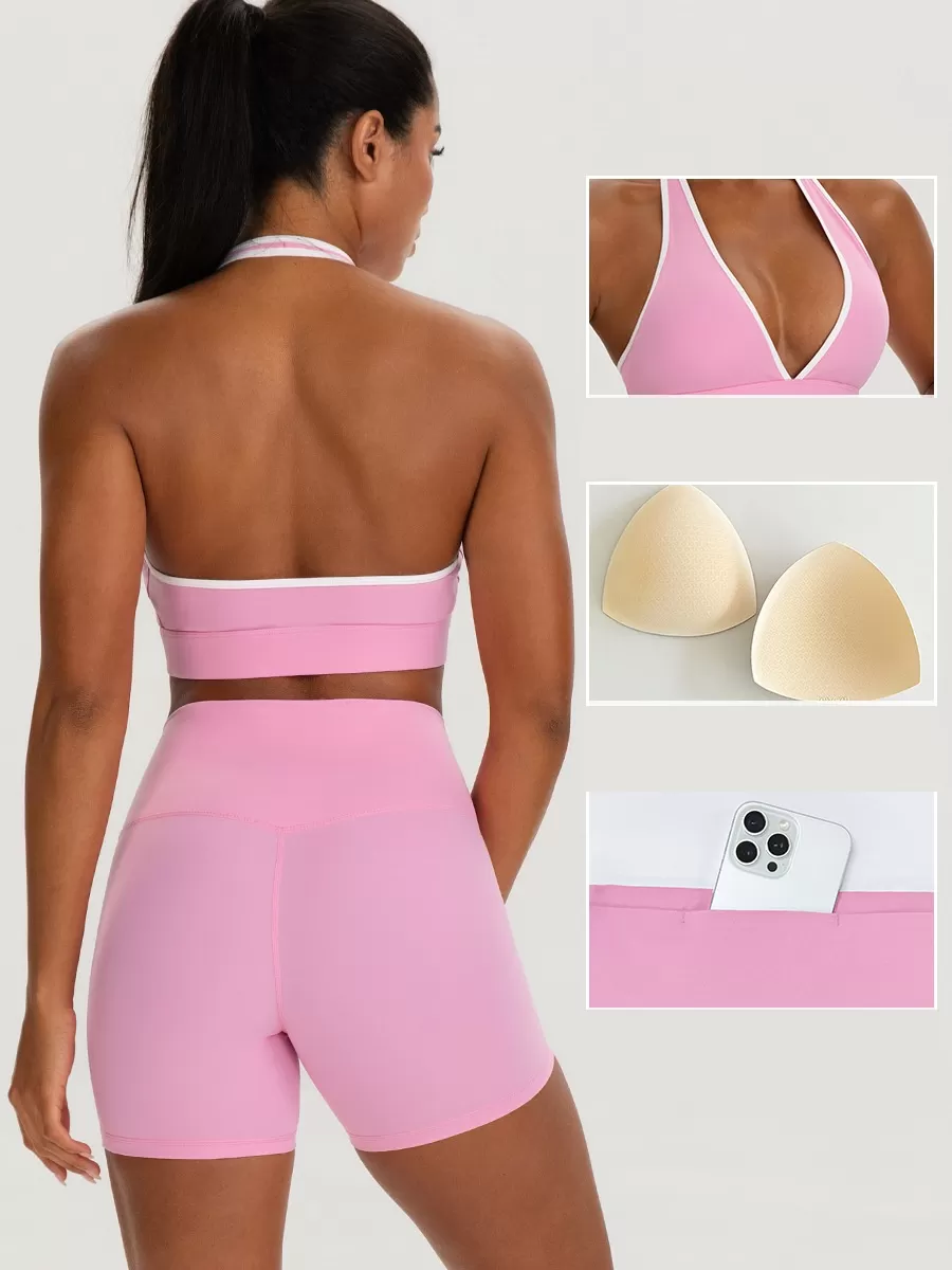 Conjunto de yoga de 2 piezas para mujer: shorts deportivos y sujetador deportivo (FGB62718+62419).