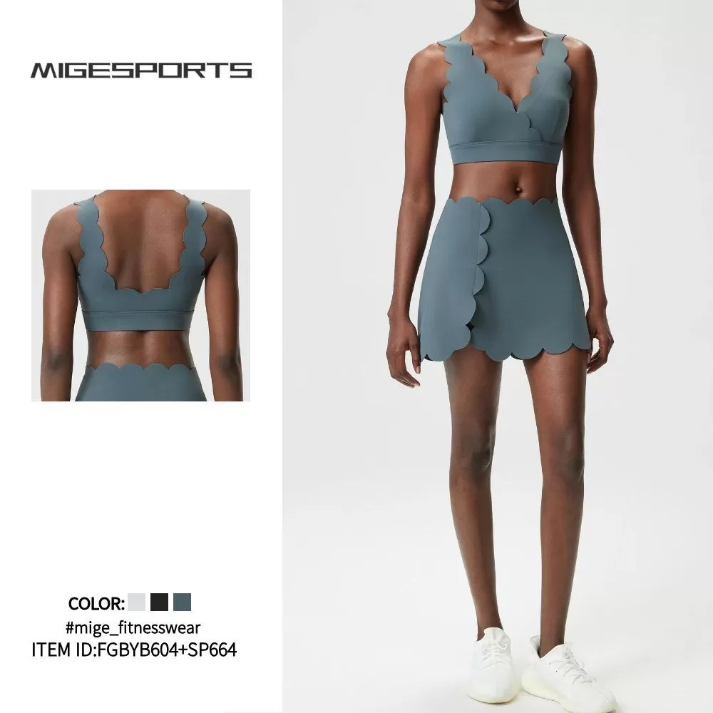 Conjunto deportivo de 2 piezas para mujer: top corto transpirable, sujetador deportivo y falda elástica para gimnasio y yoga (FGBYB604+SP664)