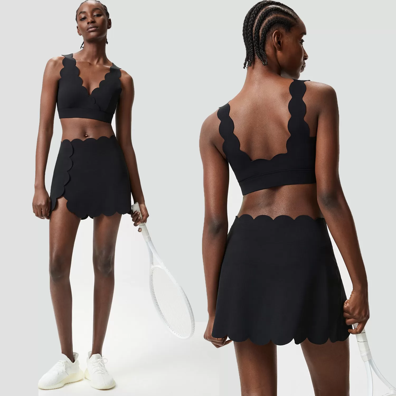 Conjunto deportivo de 2 piezas para mujer: top corto transpirable, sujetador deportivo y falda elástica para gimnasio y yoga (FGBYB604+SP664)