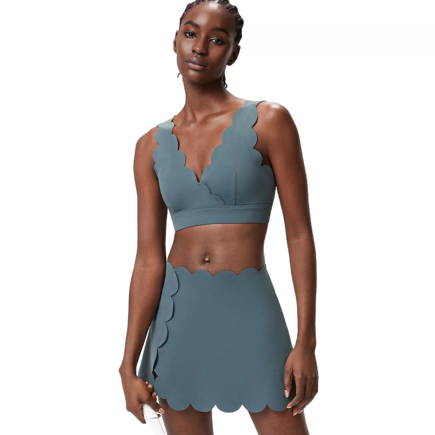 Conjunto deportivo de 2 piezas para mujer: top corto transpirable, sujetador deportivo y falda elástica para gimnasio y yoga (FGBYB604+SP664)