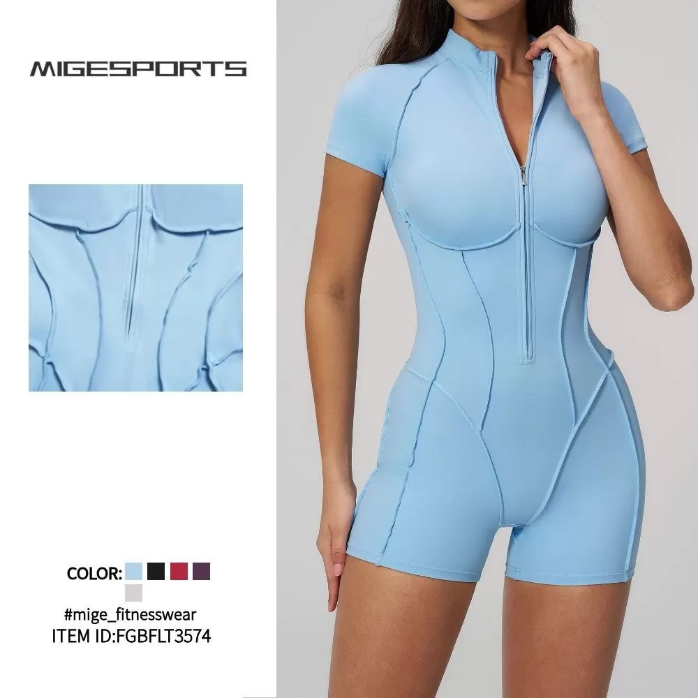 Nuevo mono de yoga de una pieza con shorts, conjunto de entrenamiento de alta intensidad para primavera, con cremallera, conjunto de fitness FGBFLT3574