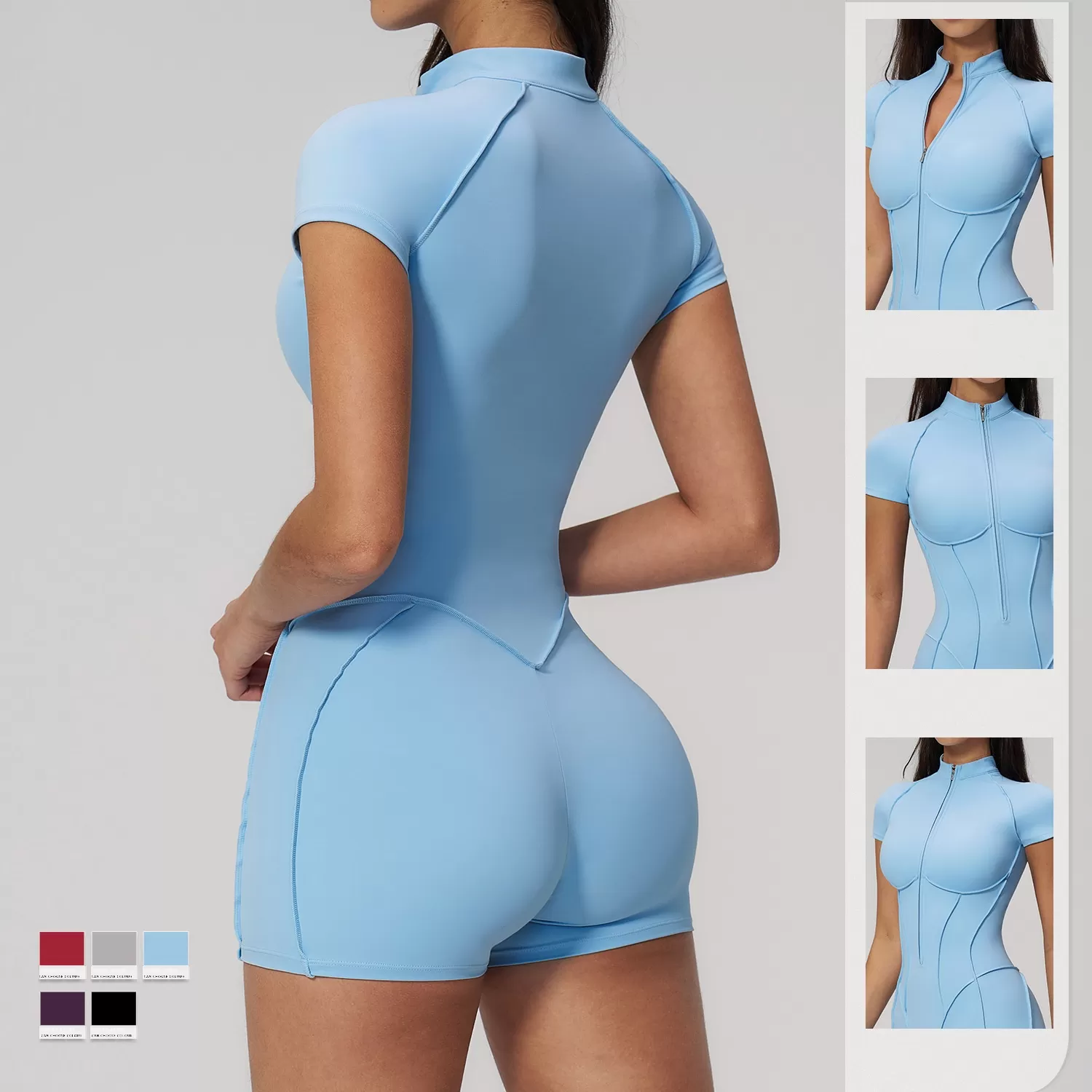 Nuevo mono de yoga de una pieza con shorts, conjunto de entrenamiento de alta intensidad para primavera, con cremallera, conjunto de fitness FGBFLT3574