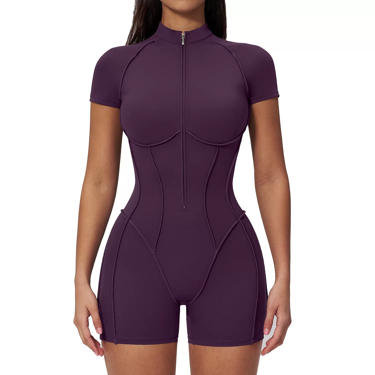 Nuevo mono de yoga de una pieza con shorts, conjunto de entrenamiento de alta intensidad para primavera, con cremallera, conjunto de fitness FGBFLT3574