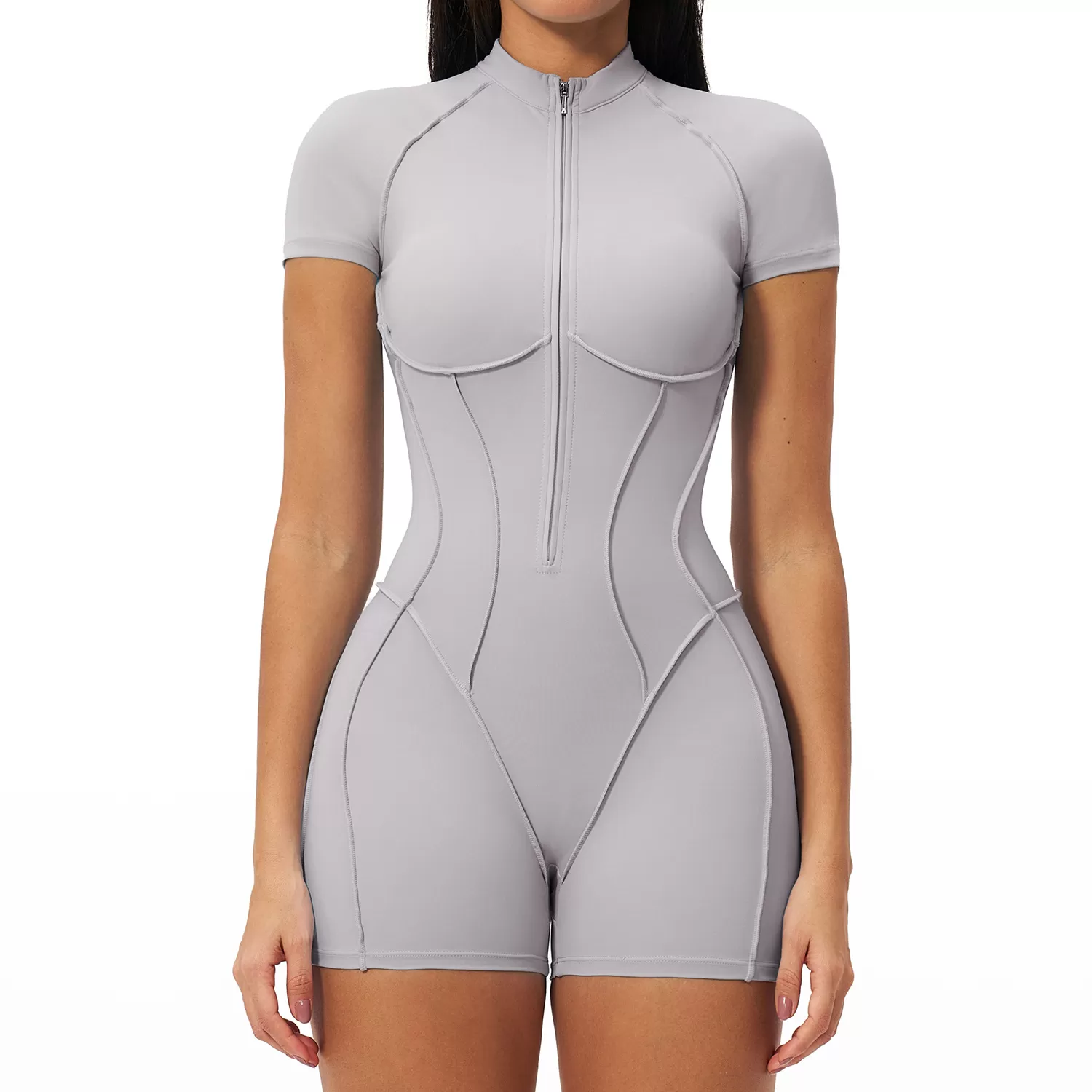 Nuevo mono de yoga de una pieza con shorts, conjunto de entrenamiento de alta intensidad para primavera, con cremallera, conjunto de fitness FGBFLT3574