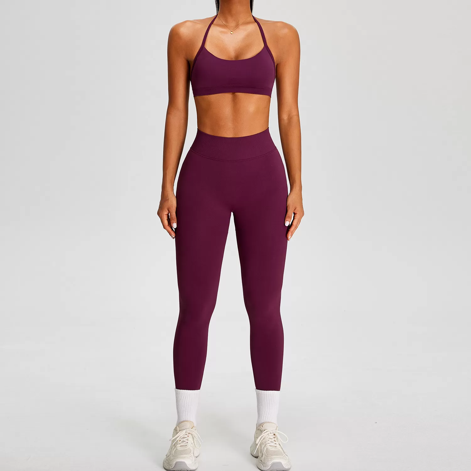 Conjunto deportivo de gimnasio para mujer, sin costuras, para yoga y entrenamiento, 2 piezas, color liso, Spandex/Nylon FGBMS0228Y