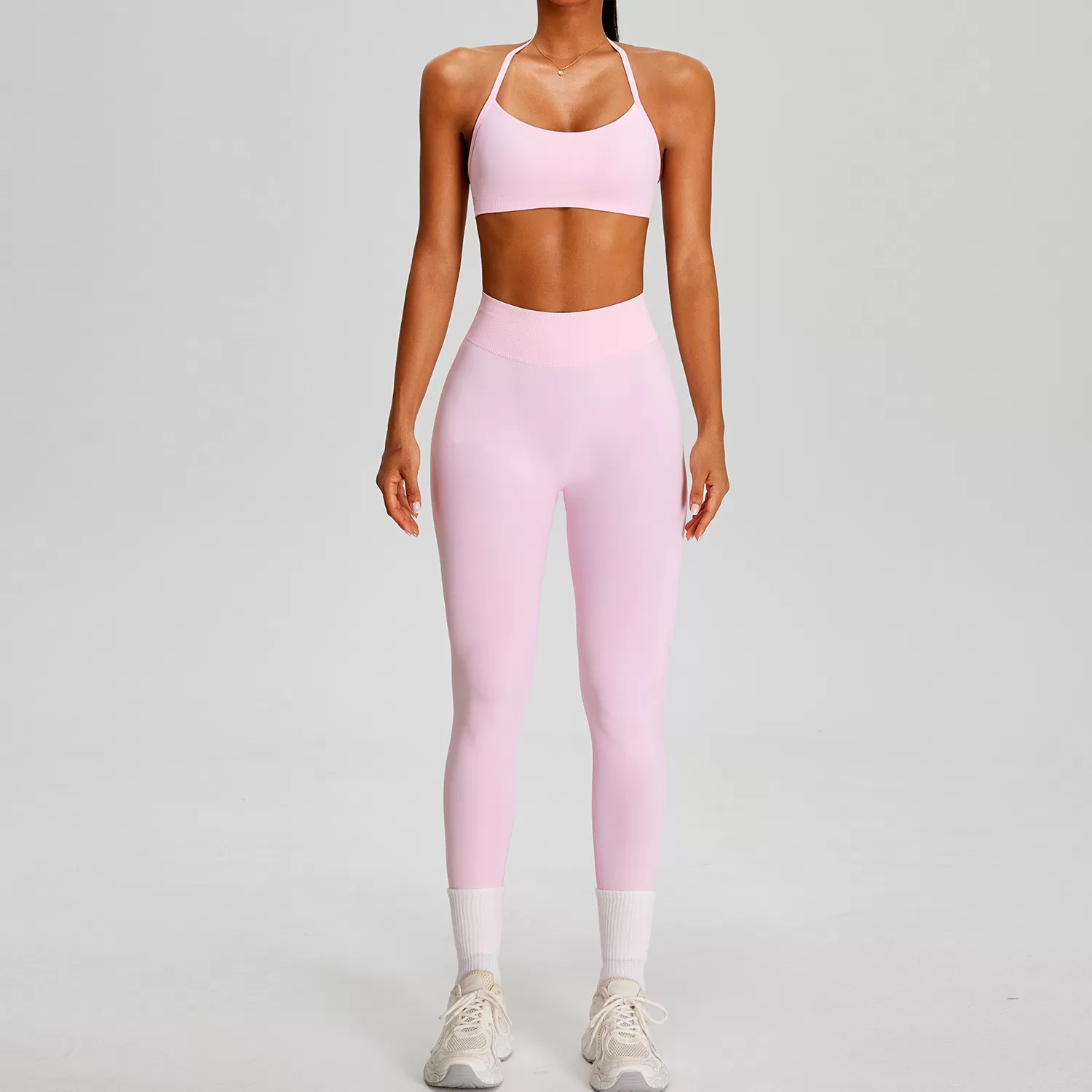 Conjunto deportivo de gimnasio para mujer, sin costuras, para yoga y entrenamiento, 2 piezas, color liso, Spandex/Nylon FGBMS0228Y