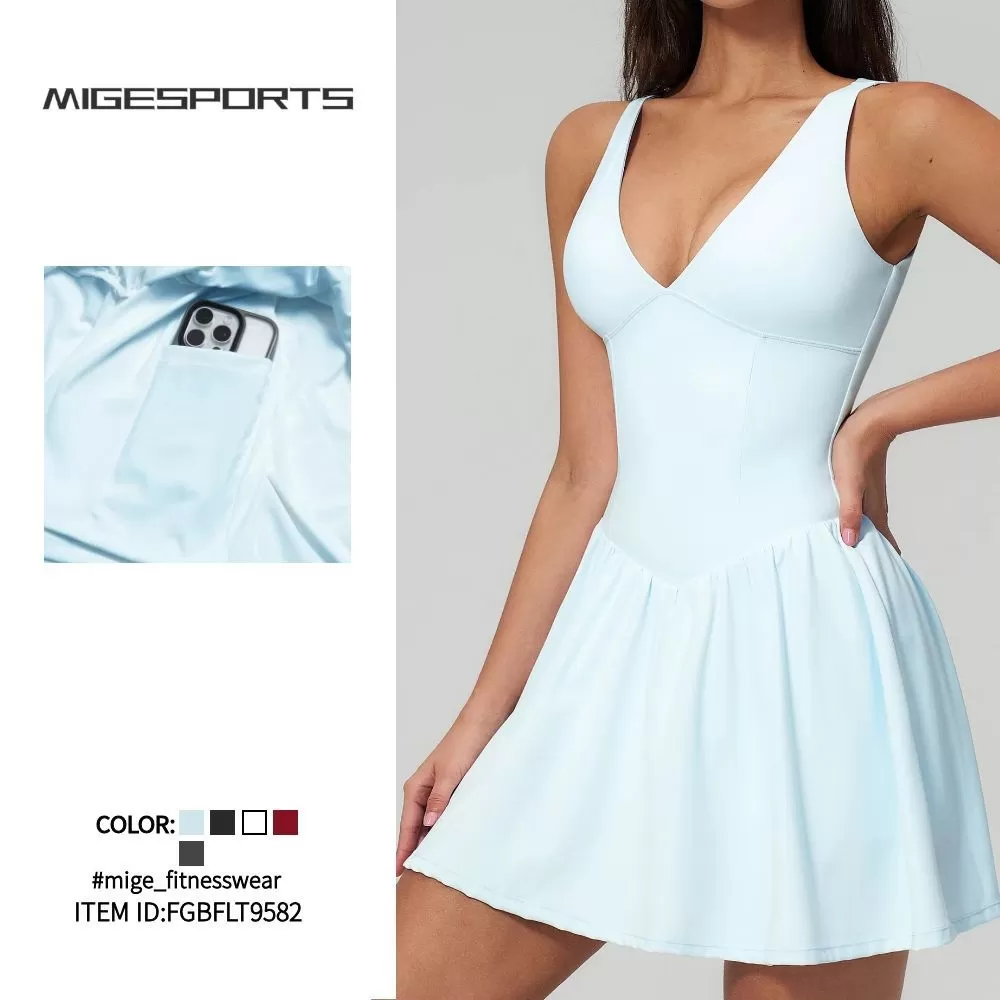 Vestido corto de tenis para mujer, ideal para correr al aire libre, fitness, yoga, golf, correr, atletismo, falda, vestido, ropa de tenis para mujer FGBFLT9582