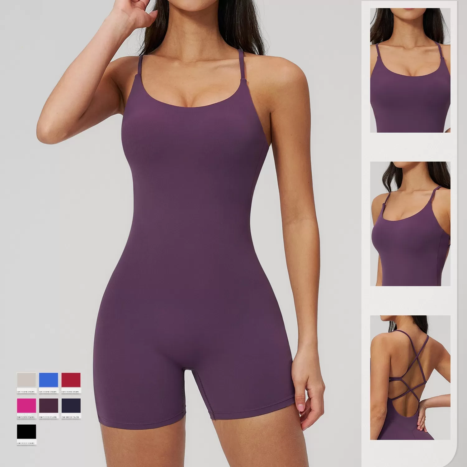 Conjunto de mono de yoga para mujer, body sin espalda con shorts, ropa deportiva para gimnasio y entrenamiento FGBFLT3091