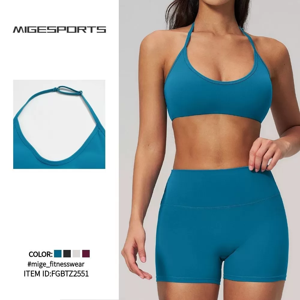 Conjunto de 2 piezas de pantalones cortos de yoga, sujetador deportivo a prueba de golpes, conjunto de fitness para realzar los glúteos, ropa deportiva de cintura alta para entrenamiento FGBTZ2551