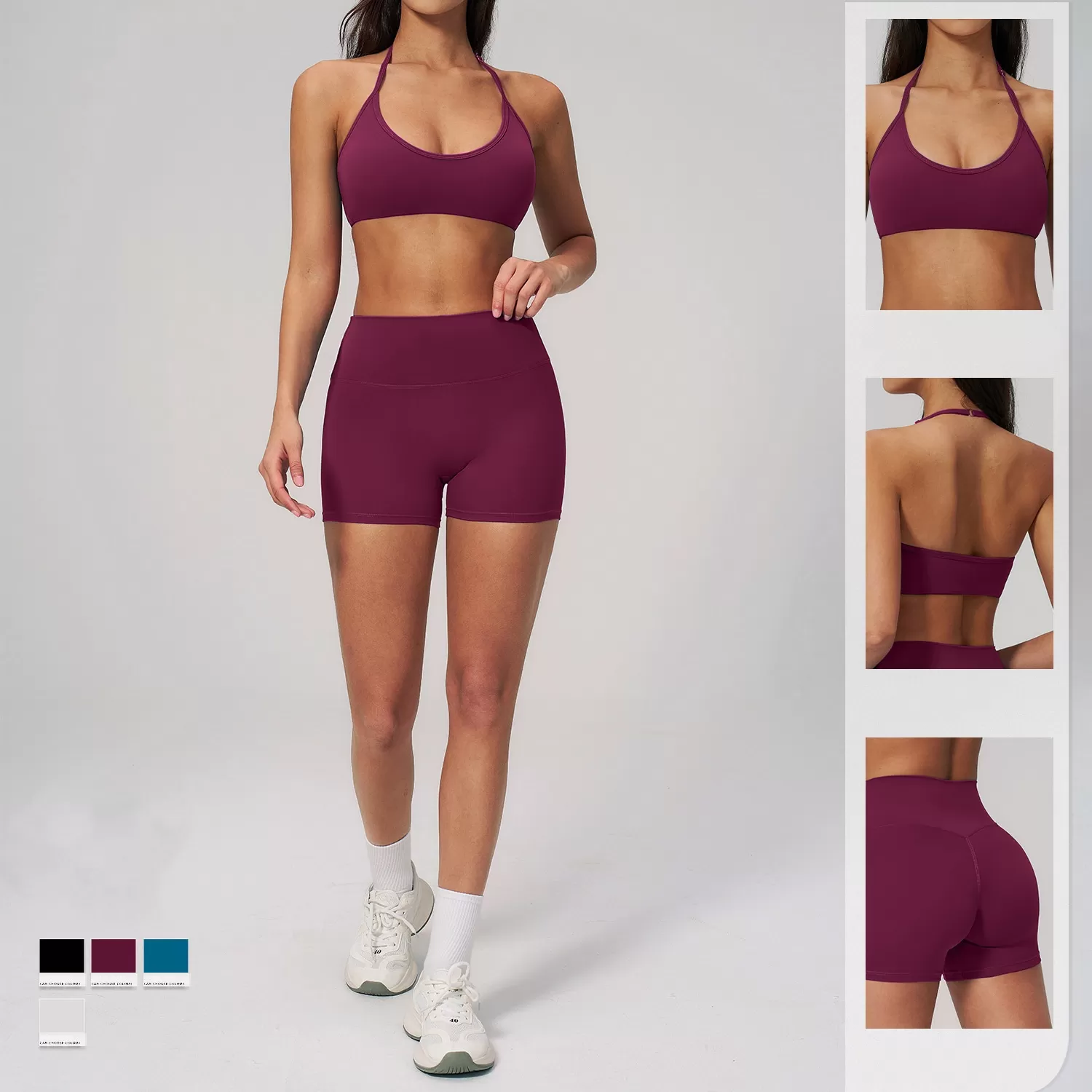 Conjunto de 2 piezas de pantalones cortos de yoga, sujetador deportivo a prueba de golpes, conjunto de fitness para realzar los glúteos, ropa deportiva de cintura alta para entrenamiento FGBTZ2551