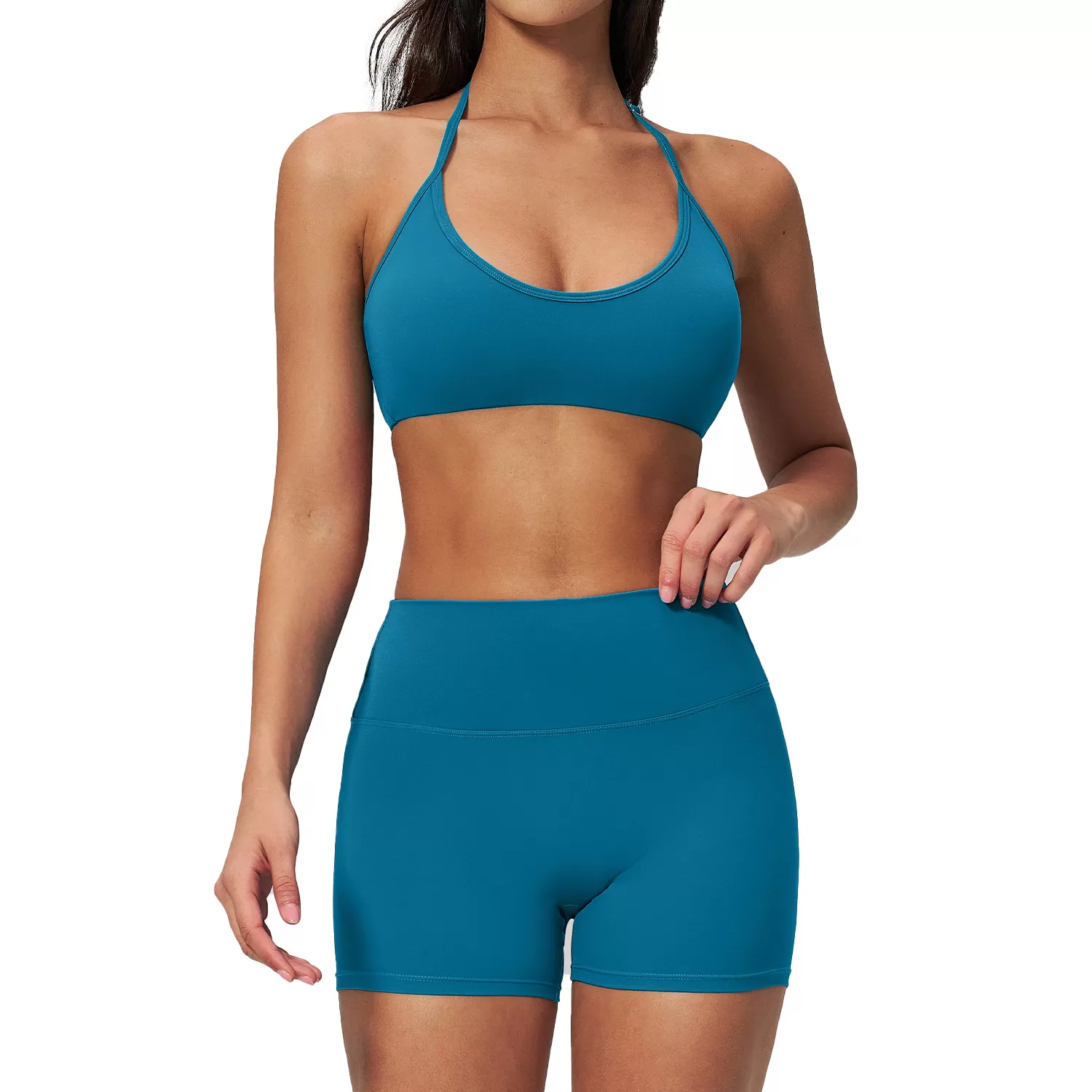 Conjunto de 2 piezas de pantalones cortos de yoga, sujetador deportivo a prueba de golpes, conjunto de fitness para realzar los glúteos, ropa deportiva de cintura alta para entrenamiento FGBTZ2551