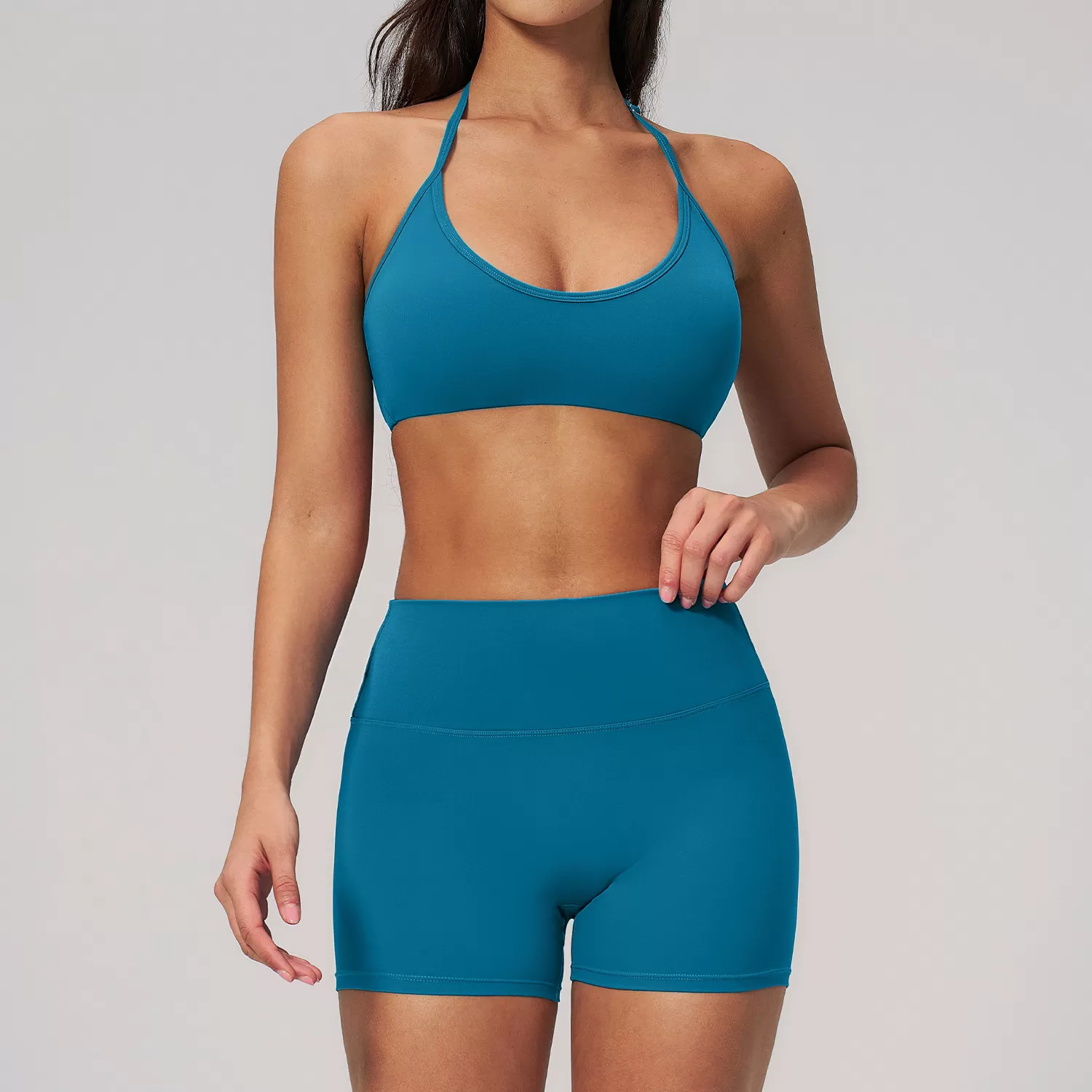 Conjunto de 2 piezas de pantalones cortos de yoga, sujetador deportivo a prueba de golpes, conjunto de fitness para realzar los glúteos, ropa deportiva de cintura alta para entrenamiento FGBTZ2551