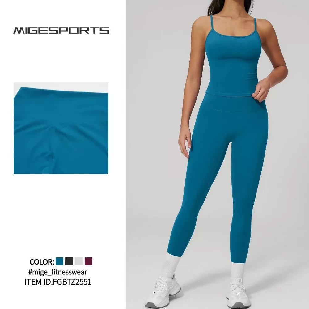Nuevo conjunto de 2 piezas de secado rápido para mujer: leggings y camisetas sin mangas para gimnasio, fitness y yoga (FGBTZ2551)