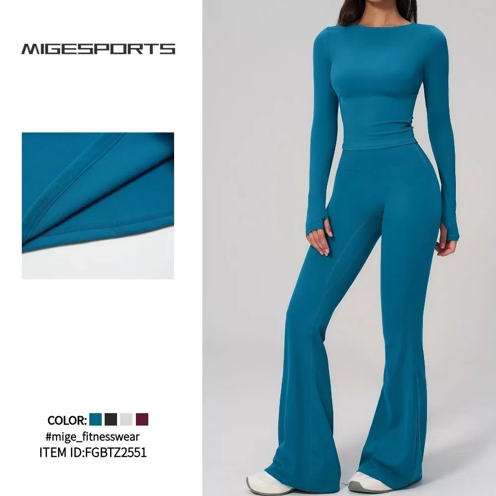 Conjunto de yoga de manga larga, ropa deportiva de secado rápido para mujer, de cintura alta, para gimnasio, running y fitness, FGBTZ2551