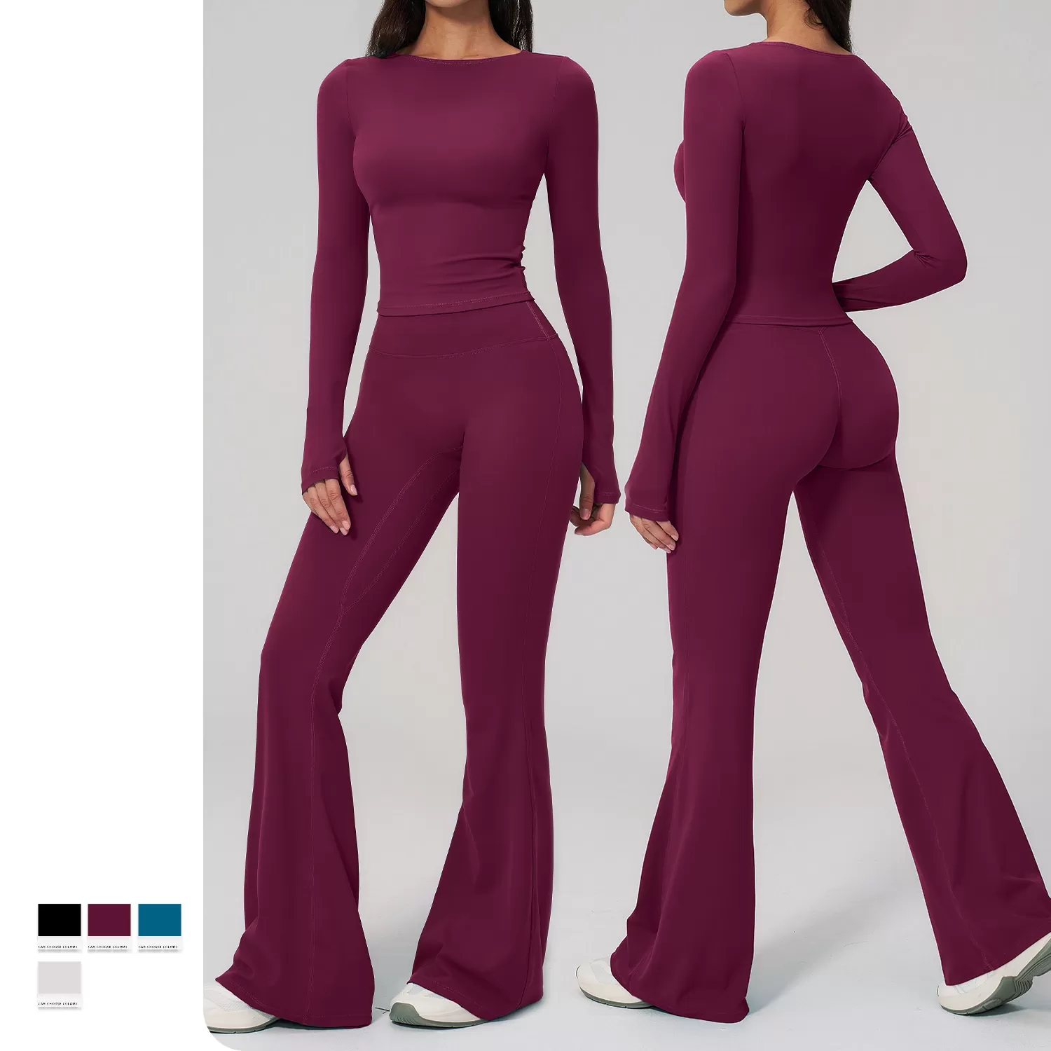 Conjunto de yoga de manga larga, ropa deportiva de secado rápido para mujer, de cintura alta, para gimnasio, running y fitness, FGBTZ2551