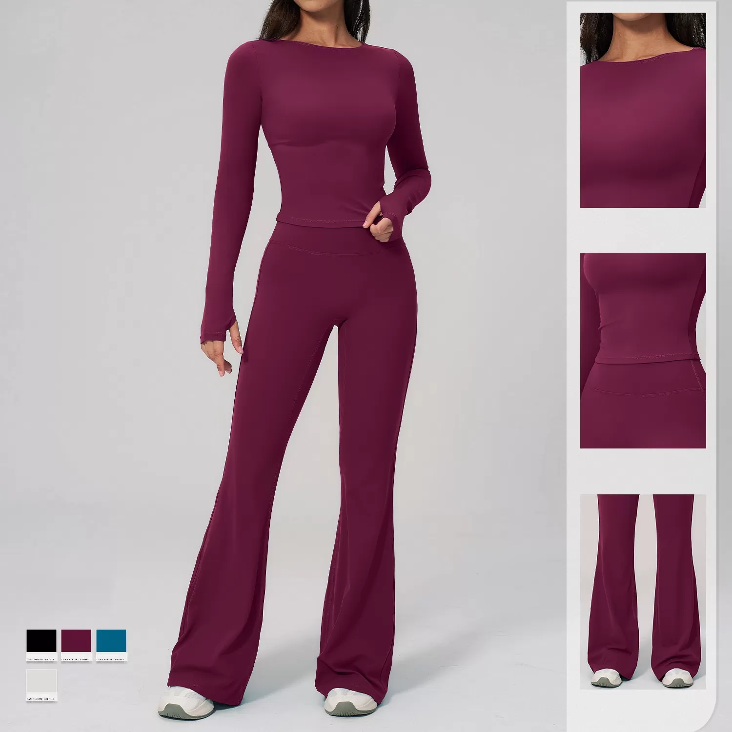 Conjunto de yoga de manga larga, ropa deportiva de secado rápido para mujer, de cintura alta, para gimnasio, running y fitness, FGBTZ2551