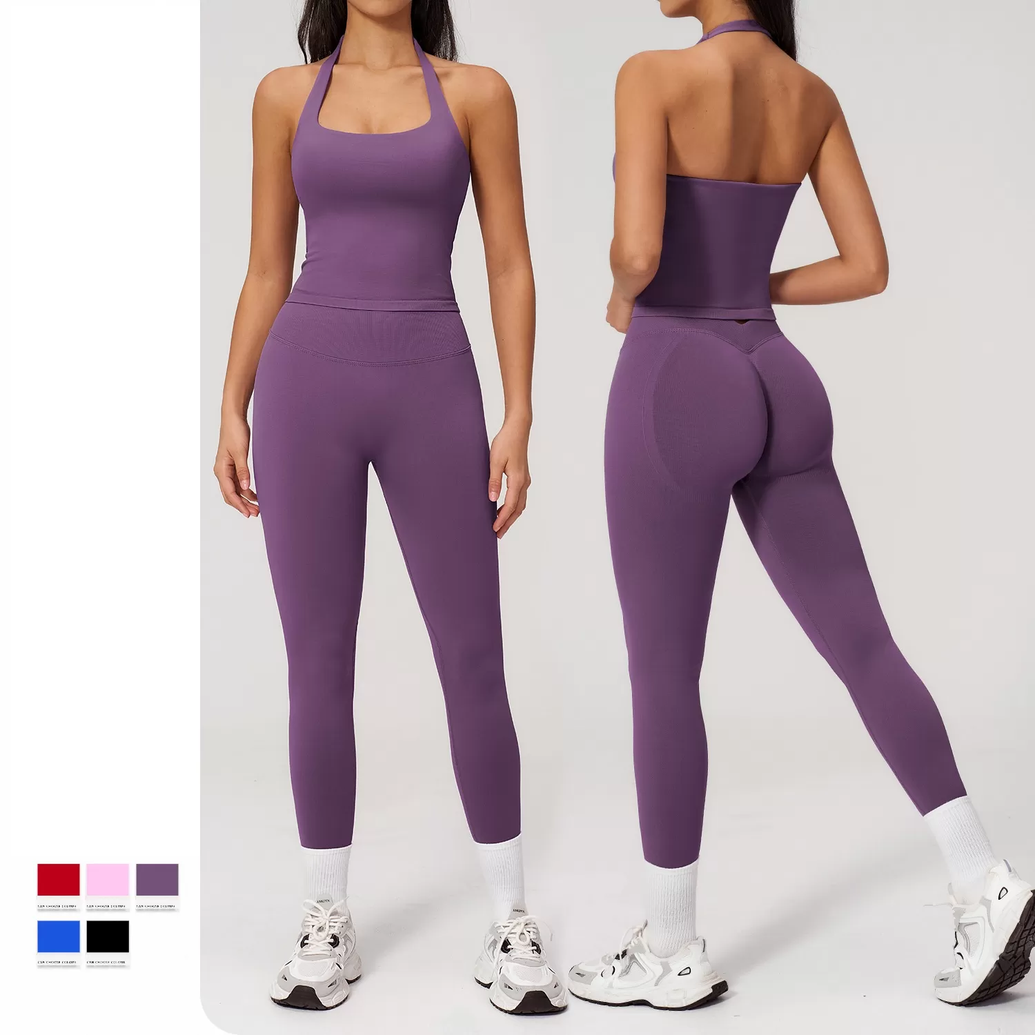 Nuevo conjunto de yoga para mujer, de secado rápido, transpirable, de spandex/nylon, color liso, ropa deportiva para gimnasio, traje para correr y fitness FGBTZ7790