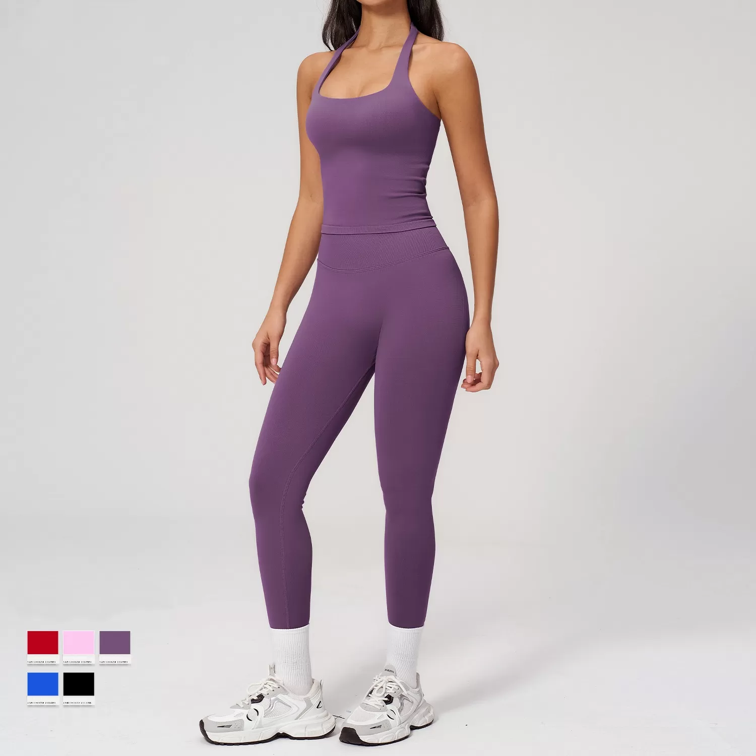 Nuevo conjunto de yoga para mujer, de secado rápido, transpirable, de spandex/nylon, color liso, ropa deportiva para gimnasio, traje para correr y fitness FGBTZ7790