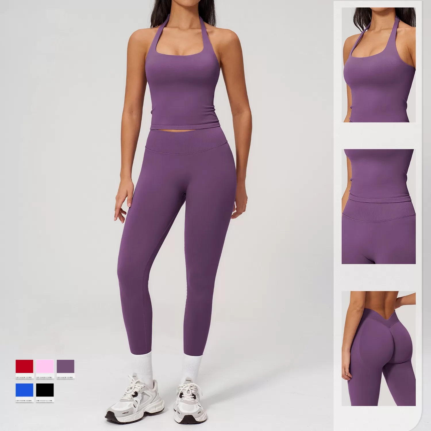 Nuevo conjunto de yoga para mujer, de secado rápido, transpirable, de spandex/nylon, color liso, ropa deportiva para gimnasio, traje para correr y fitness FGBTZ7790