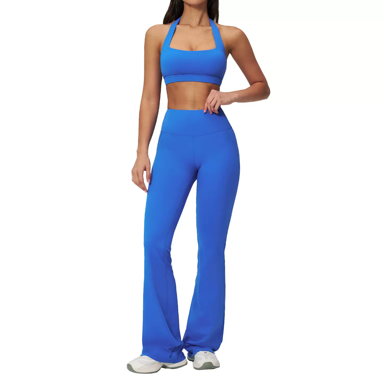 Nuevo conjunto de ropa de gimnasio para mujer de 3 piezas: pantalones acampanados y top tipo sujetador. Conjunto de entrenamiento para gimnasio y fitness FGBTZ3091
