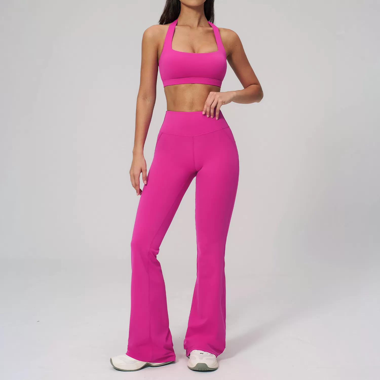 Nuevo conjunto de ropa de gimnasio para mujer de 3 piezas: pantalones acampanados y top tipo sujetador. Conjunto de entrenamiento para gimnasio y fitness FGBTZ3091