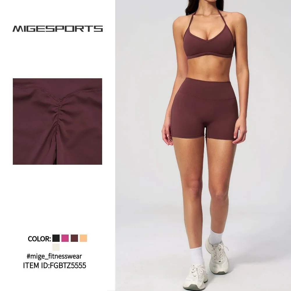 Conjunto de yoga para mujer, color liso, cintura alta, ligero, de nailon/spandex, 2 piezas, FGBTZ5555