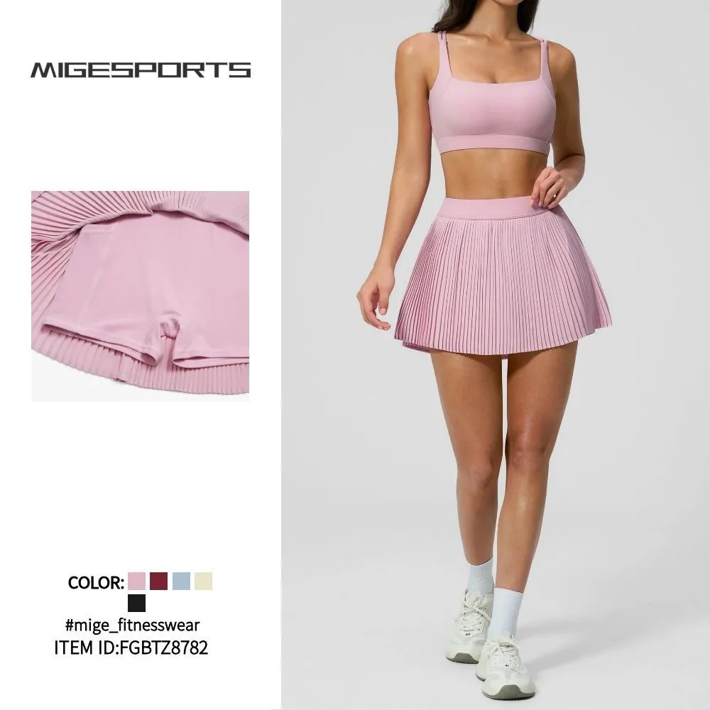 Conjunto de dos piezas de vestido y falda de tenis para mujer, transpirable, liso, para gimnasio, fitness y yoga al aire libre FGBTZ8782
