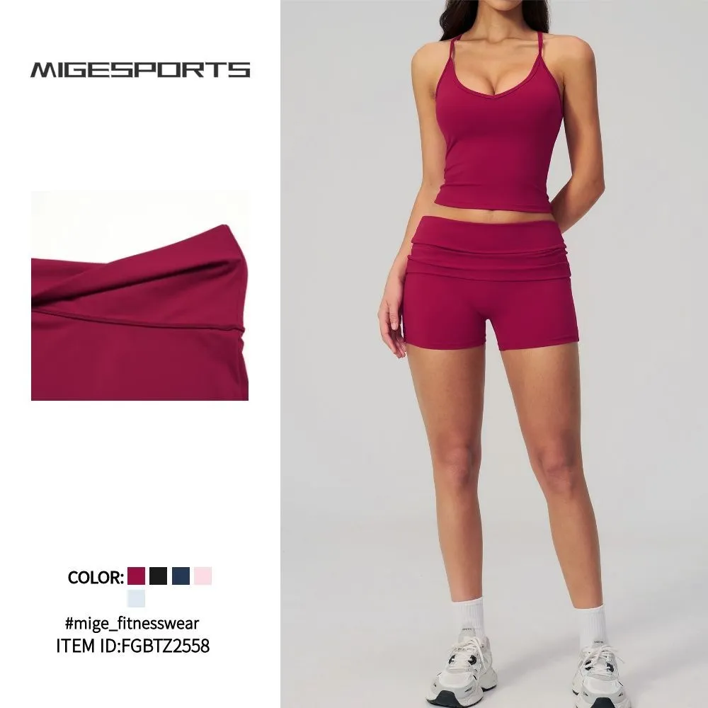 Ropa deportiva al por mayor, transpirable, para gimnasio, fitness, entrenamiento, yoga, camisetas sin mangas, tops y pantalones cortos deportivos, ropa deportiva para mujer FGBTZ5558