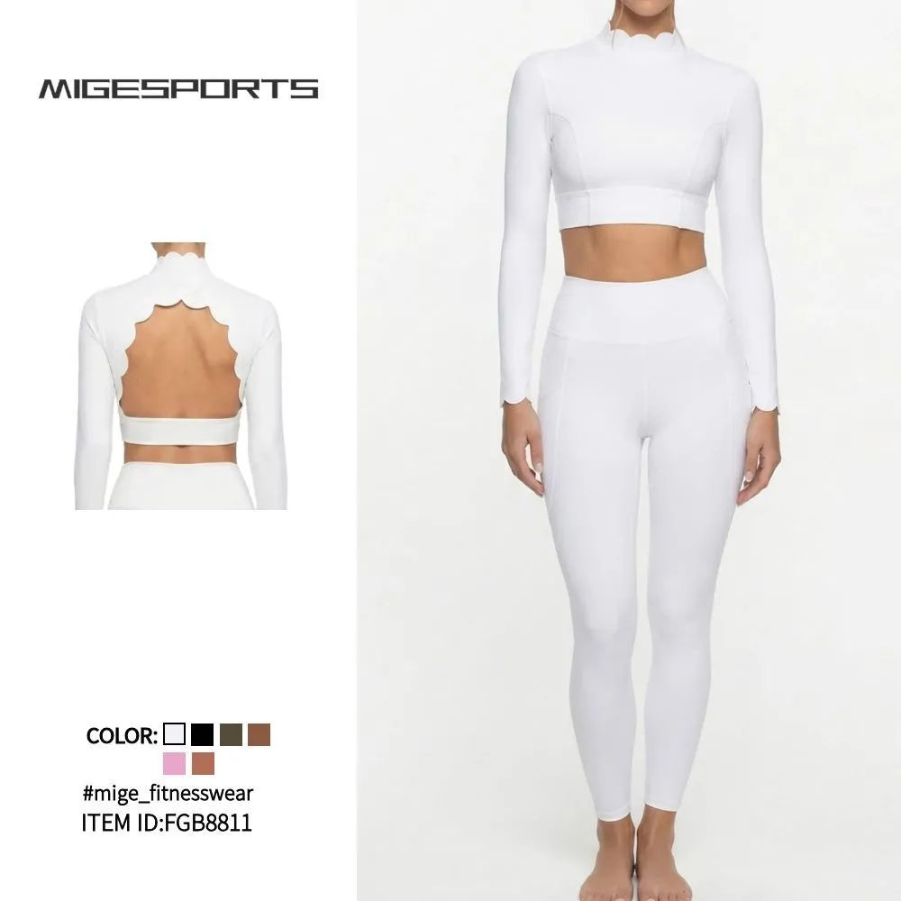 Conjunto de yoga para mujer, leggings deportivos informales para correr al aire libre, fitness, manga larga, largo completo FGB8811