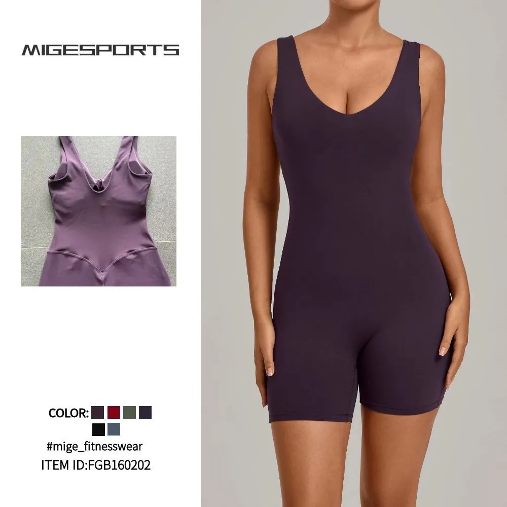 Mono de yoga sin espalda de alta calidad para mujer, sin mangas, de cintura alta, para gimnasio, ropa deportiva de una pieza FGB16202