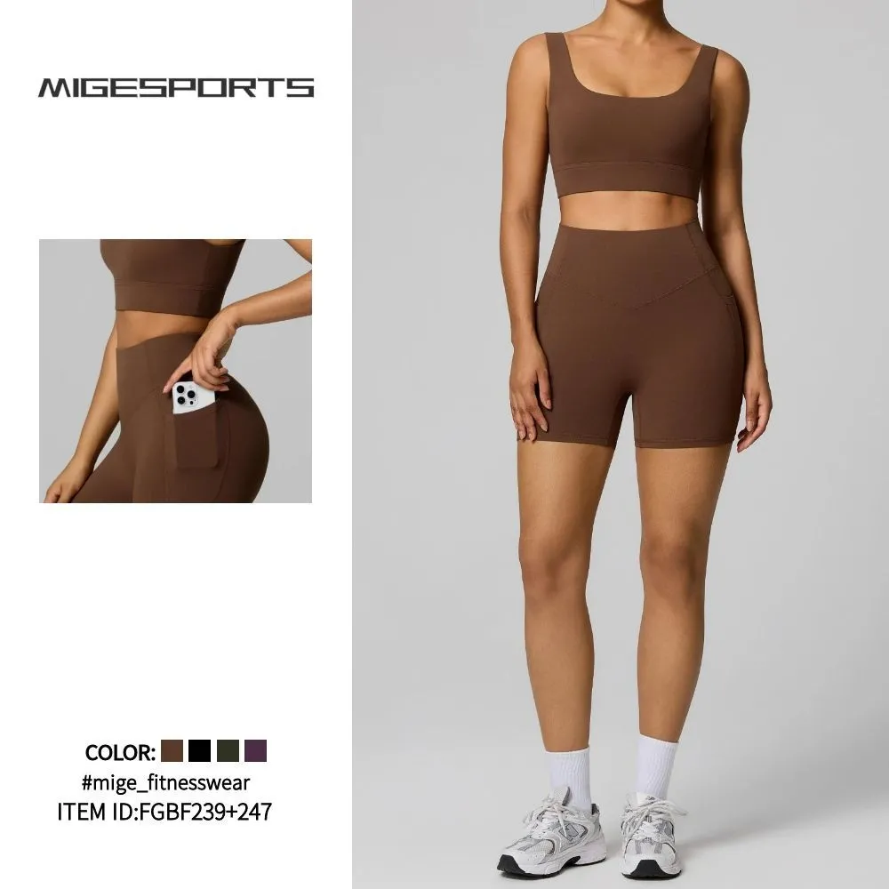 Conjunto de ropa deportiva de entrenamiento de 2 piezas: pantalones cortos deportivos, conjuntos para gimnasio, fitness y yoga para mujer FGBF239+247