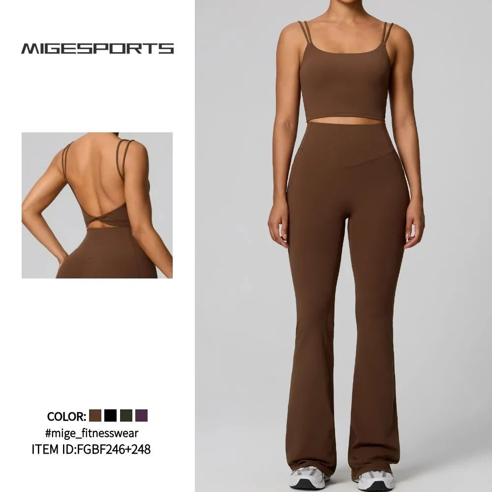 Conjuntos deportivos para exteriores, estilo sencillo, color liso, ajustado, conjunto de yoga para mujer FGBF246+248